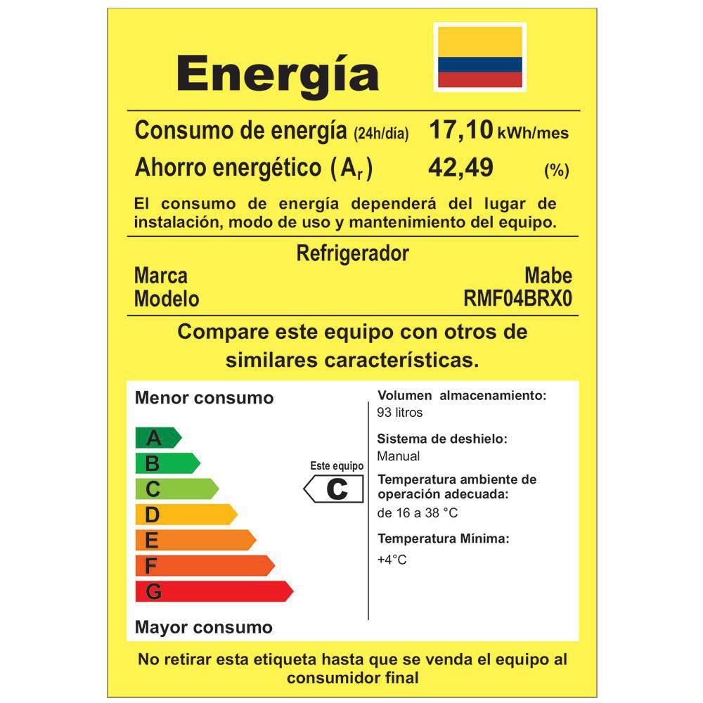 Nevera Minibar MABE 93 Litros RMF04BRX0