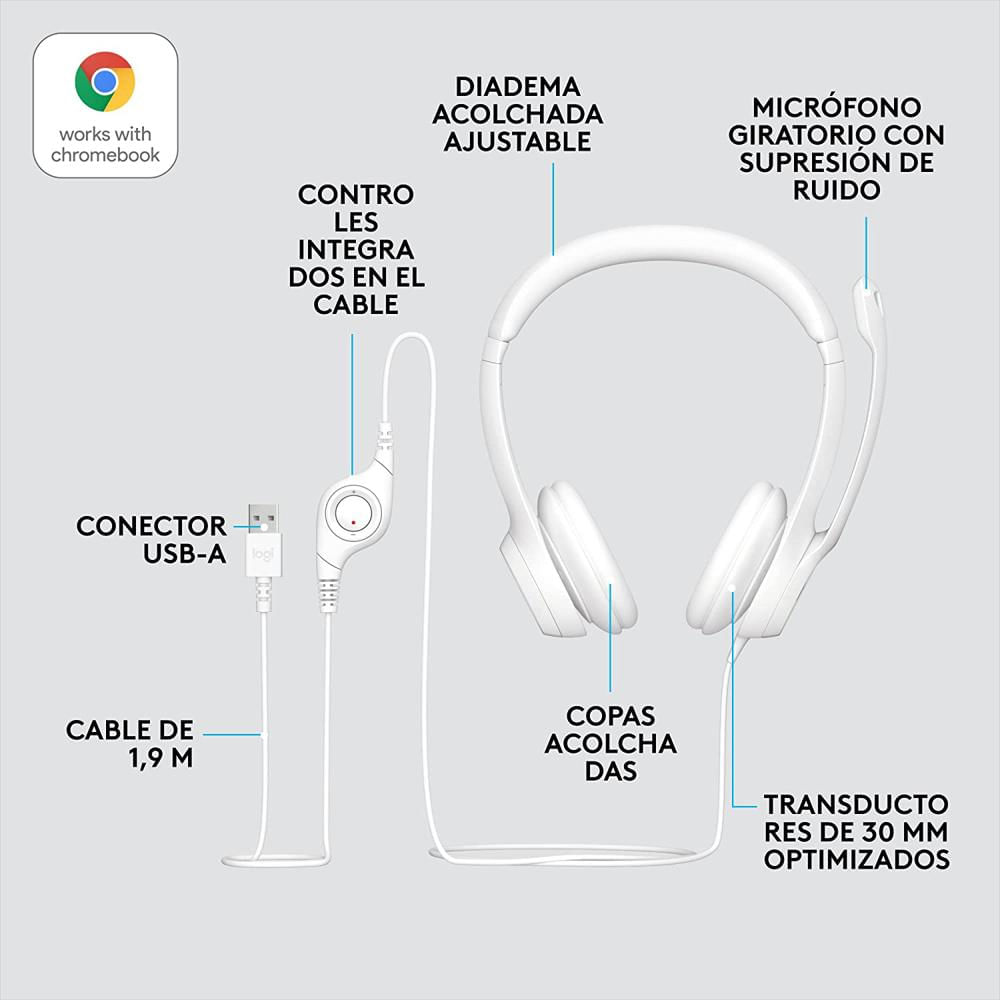 Diadema Con Microfono Logitech Usb H390 Blanco img #4