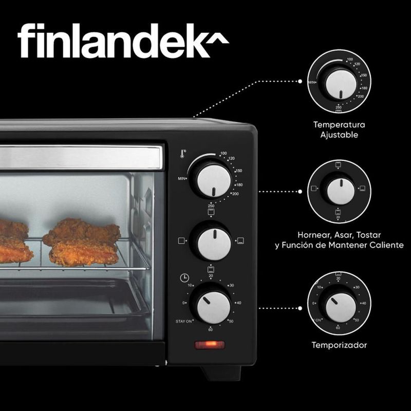 Horno tostador 9 Lt negro FINLANDEK FI-TO109