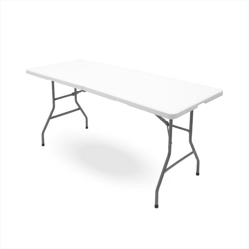 Mesa Plegable 180cm x 70cm x 74cm Plástico Portátil Tipo Portafolio - Blanco