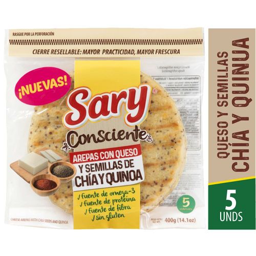 Arepa 5 unds queso c/sem chia  SARY CONSCIENTE 400 gr