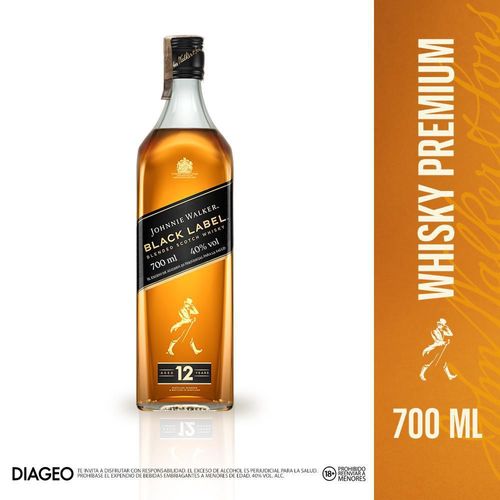 Whisky black label 12 años JOHNNIE WALKER. 700 ml