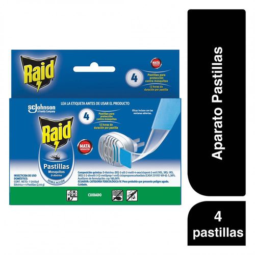 Repelente Pastilla Insectos Voladores Und+ 4Rpto RAID 32.9 ml