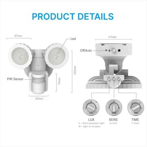 Reflector Solar Articulado Sensor Ajustable 120° Luz Blanca