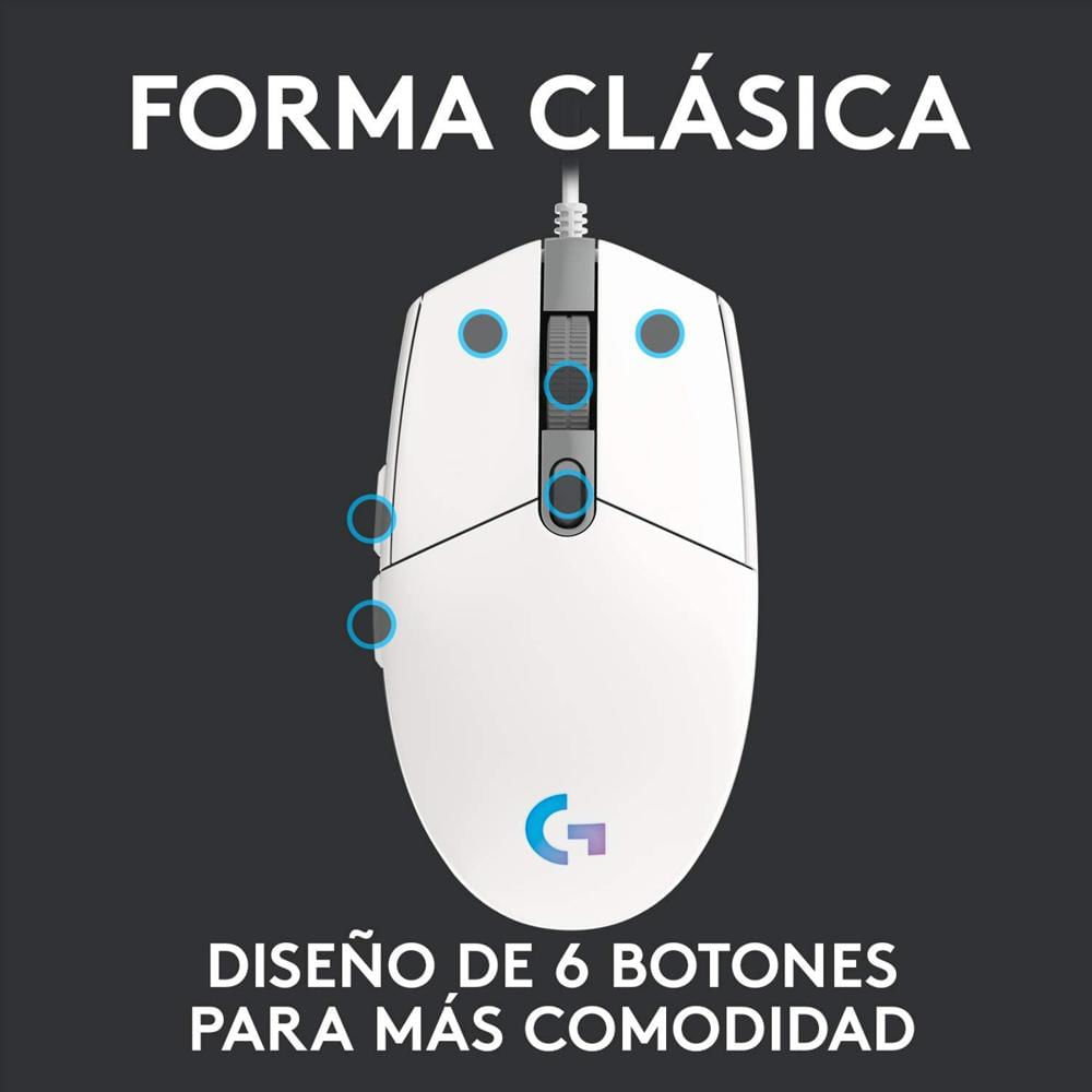 Mouse Logitech G203 Lightsync Gaming Mouse (White) img #3