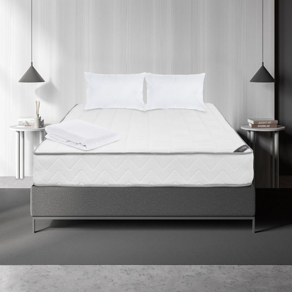 Colchón SPRING Doble (140 x 190 cm) ORTX Resortado Semisuave Protector + Almohadas img #2