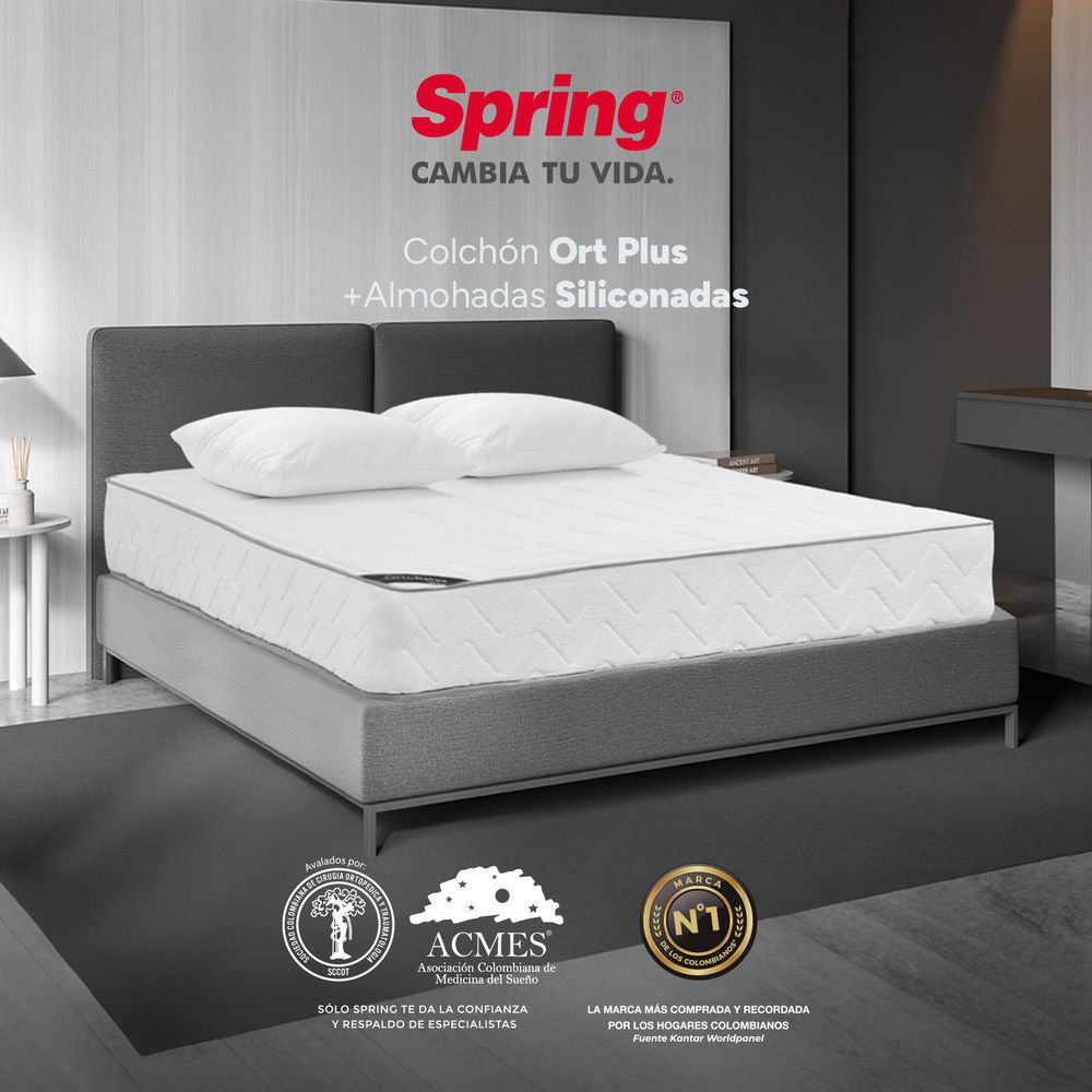 Colchón + Almohadas SPRING Doble (140 x 190 cm) ORTX Resortado Semisuave . img #2