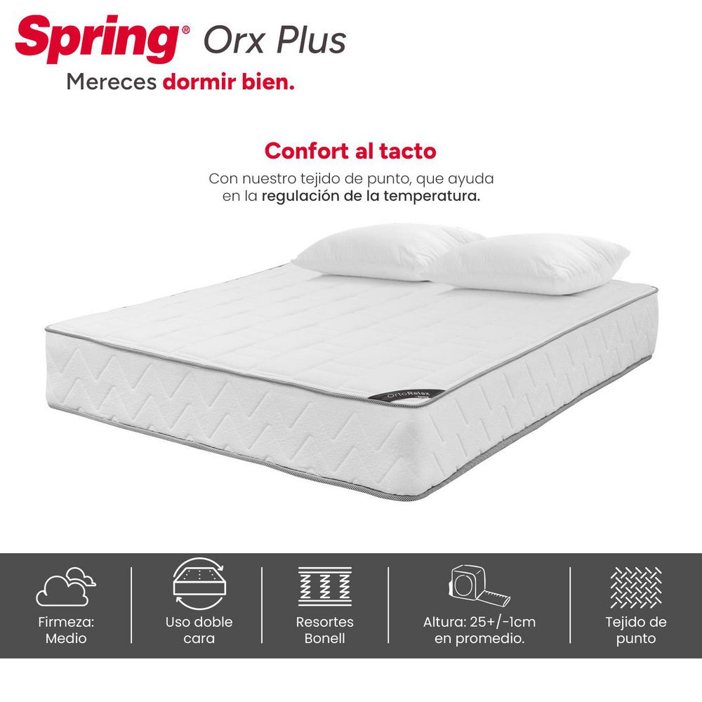Colchón + Almohadas SPRING Doble (140 x 190 cm) ORTX Resortado Semisuave . img #3