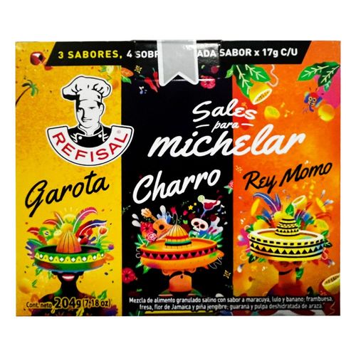 Sal para michelar REFISAL x3 sabores garota charro rey momo (204  gr)