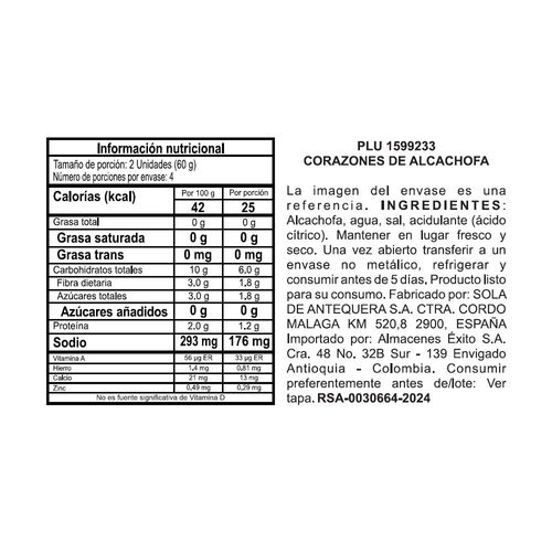 Alcachofas EL CORTE INGLÉS MARCA EXCLUSIV En Corazones Naturales (240  gr)