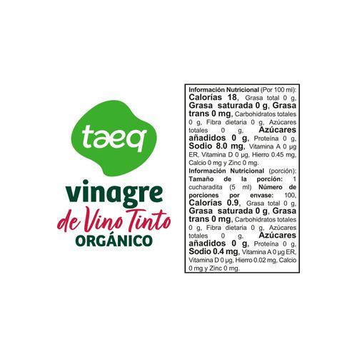 Vinagre TAEQ de vino tinto orgánico (500  ml)