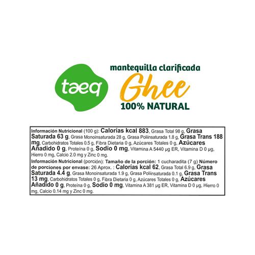 Mantequilla TAEQ clarificada ghee (180  gr)