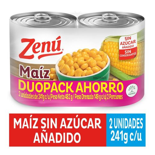 Maíz ZENU lata x2und sin azúcar añadido (298  gr)