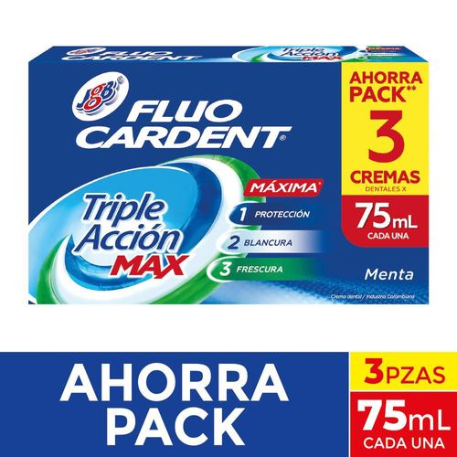 Crema Dental  FLUOCARDENT Triple Acción Max x3und 75ml (225  ml)