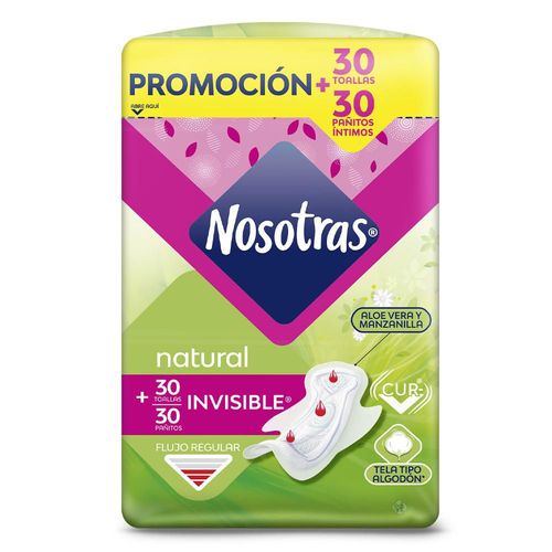 Toallas higiénicas NOSOTRAS Natural invisible tela + pañito (30  und)