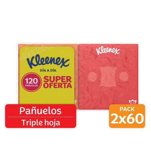 Pañuelos faciales KLEENEX Triple hoja x 2 und cubo (120  und)