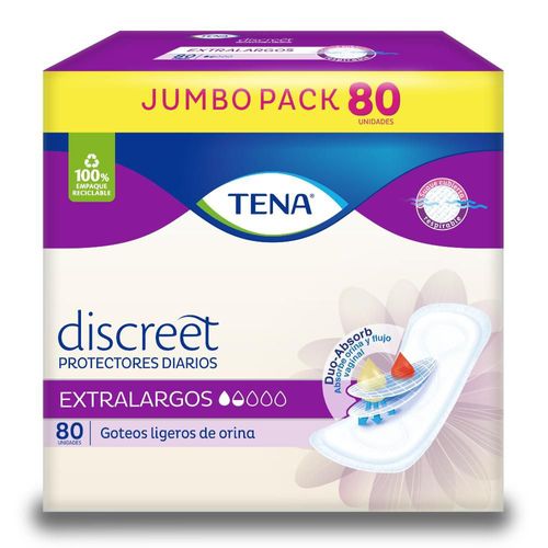 Protectores diarios TENA DISCREET Extra largos goteos de orina (80  und)