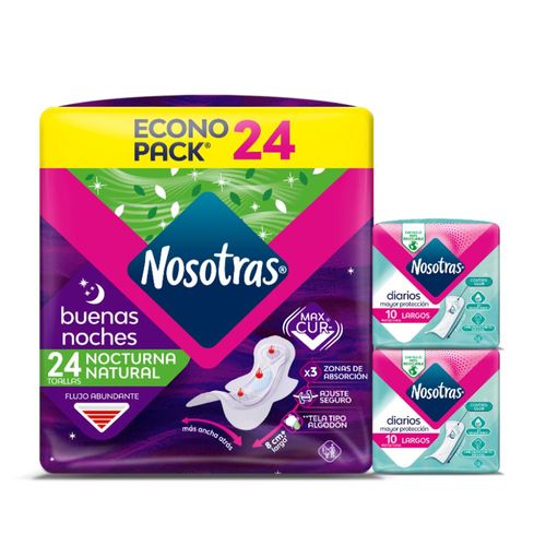 Toallas higiénicas NOSOTRAS buenas noches x24und + protectores (24  und)