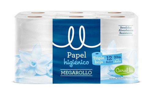 Papel higiénico CARULLA megarollo x12 rollos (396  mts)