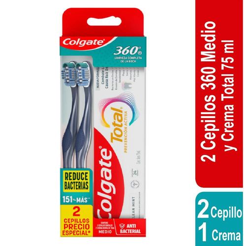 Crema Dental COLGATE Total + cepillos de dientes medio (1  und)