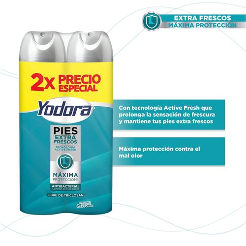 Desodorante para pies YODORA en spray pies extra frescos x2und (520  ml)