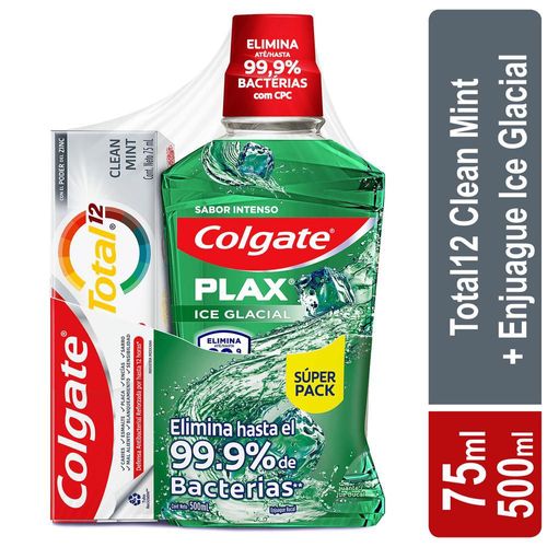 Crema Dental + Enjueague Bucal COLGATE Total 12 + Plax Ice Glacial (575  ml)