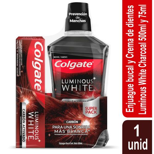 Enjuague Bucal + Crema Dental COLGATE Luminous White Carbón (575  ml)