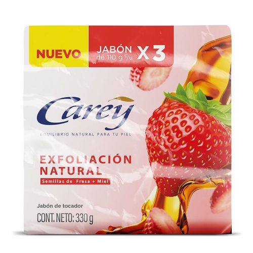 Jabón de tocador CAREY semillas de fresa + miel x3und (330  gr)