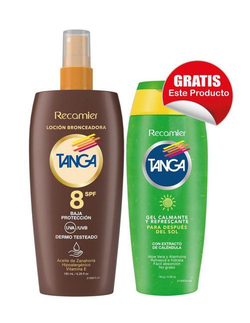 Oferta locion TANGA BRONCEO 8SPF +  GEL CALMANTE (185  ml)