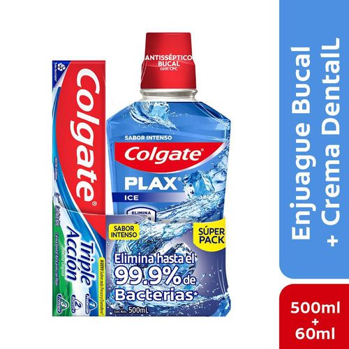 Enjuague Bucal + Crema Dental COLGATE Triple Acción + Plax Ice (2  UNIDAD)