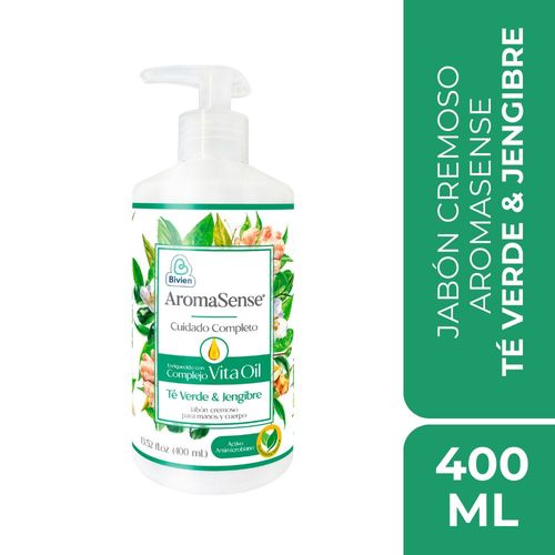 Jabón Cremoso AROMASENSE Té Verde & Jengibre (400  ml)