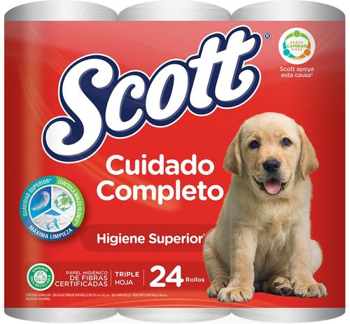 Papel higiénico SCOTT 24 Rollos 3 hojas cuidado completo (672  mts)