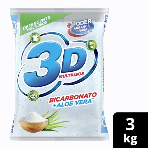 Detergente En Polvo 3D Multiusos Bicarbonato Y Aloe (3000  gr)