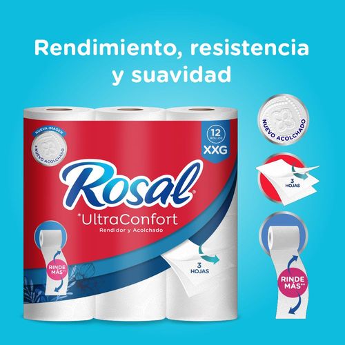 Papel higiénico ROSAL triple hoja x12 rollos (12  und)