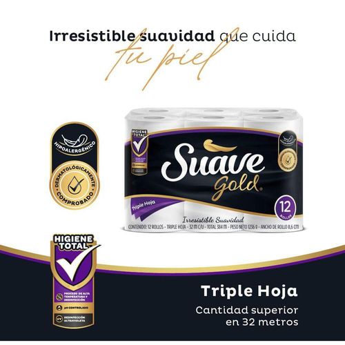 Papel higiénico SUAVE triple hoja x12 rollos  (384  mts)