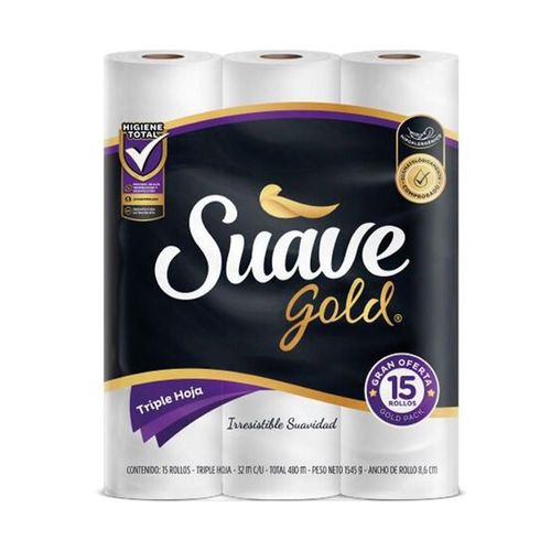 Papel higiénico SUAVE triple hoja x15 rollos (480  mts)