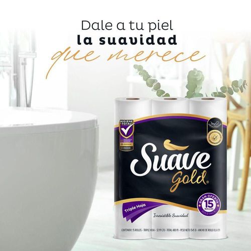 Papel higiénico SUAVE triple hoja x15 rollos (480  mts)