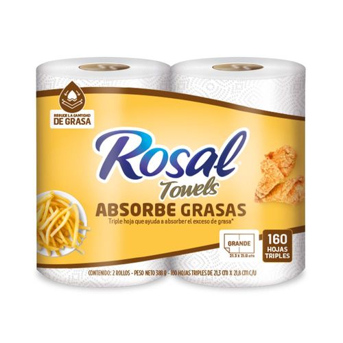 Toallas de cocina ROSAL absorbe grasas x2 rollos (2  und)