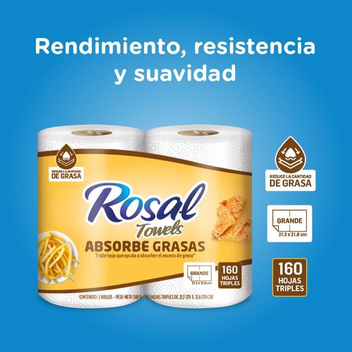 Toallas de cocina ROSAL absorbe grasas x2 rollos (2  und)