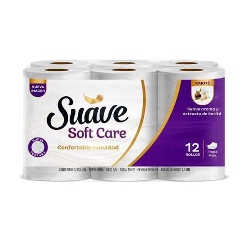 Papel higiénico SUAVE GOLD SOFT CARE triple hoja con aroma x12 rollos (336  mts)