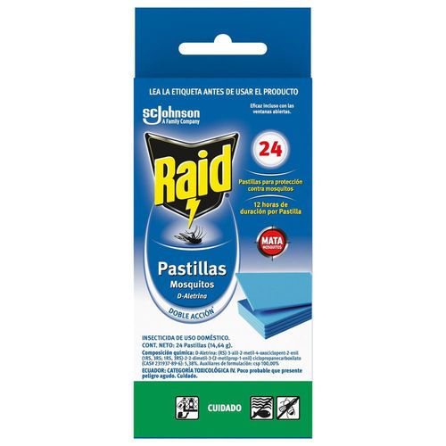 Repelente Pastilla Insectos Voladores 24 Repuestos RAID 24  und