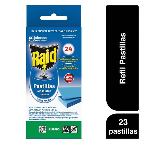 Repelente Pastilla Insectos Voladores 24 Repuestos RAID 24  und