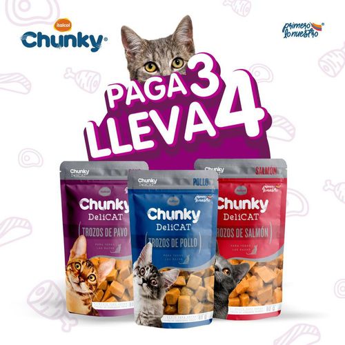 Deli Cat Pague 3 Lleve 4 Pavo Salmon CHUNKY 240  gr