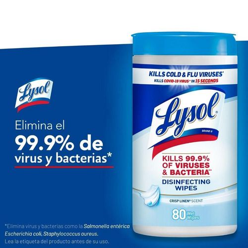 Toallitas desinfectantes LYSOL pureza algodón (80  und)