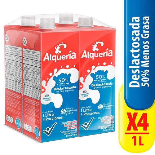 Leche deslactosada ALQUERIA 50% menos grasa x4und 1000ml (4000  ml)