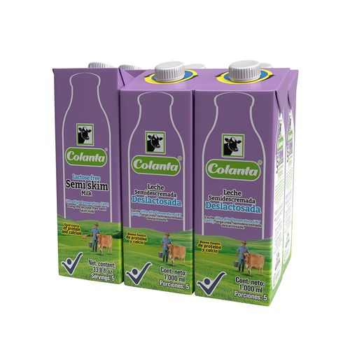 Leche deslactosada  COLANTA semidescremada en caja x6und (6000  ml)