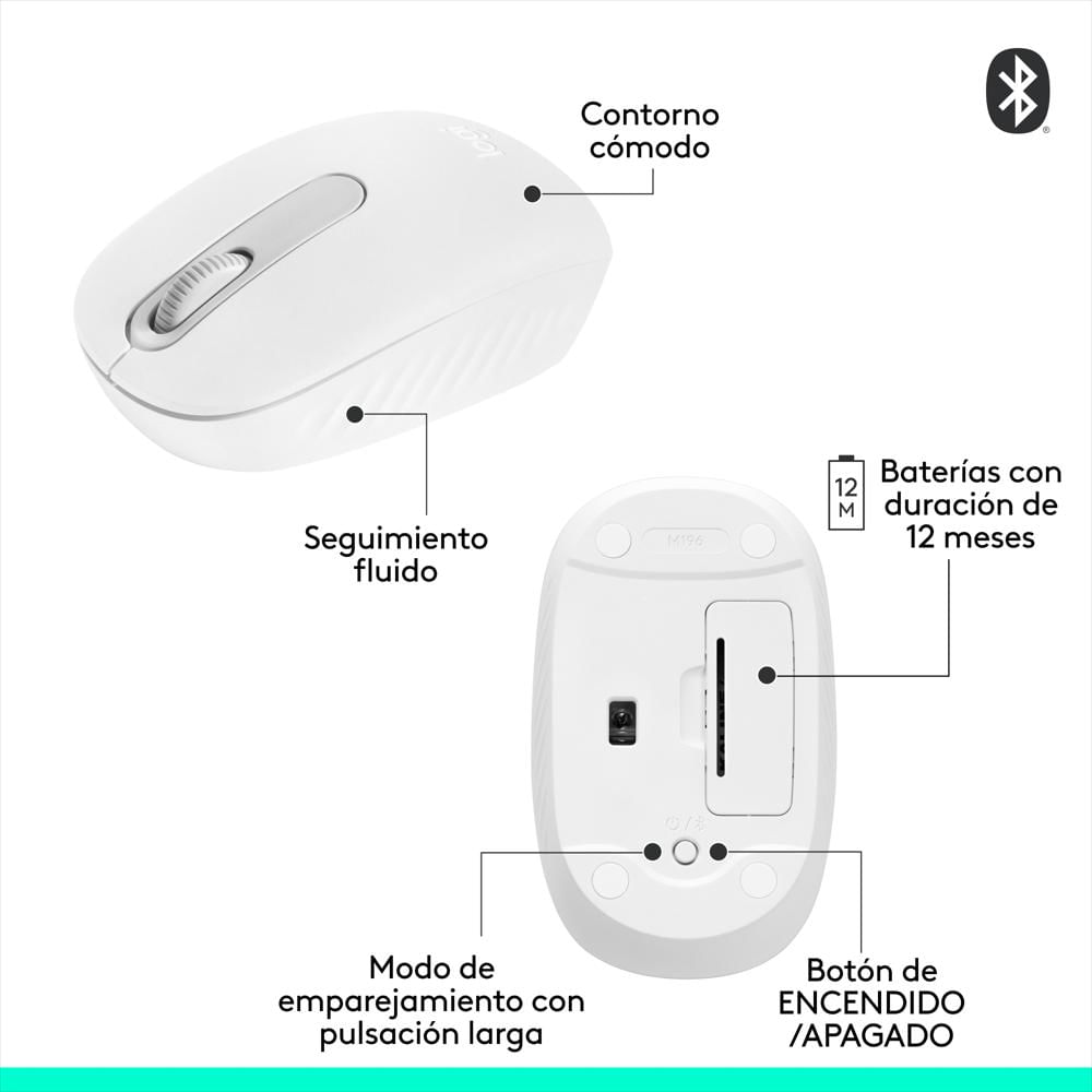 Mouse Bluetooth Inalámbrico Logitech M196 Blanco img #4
