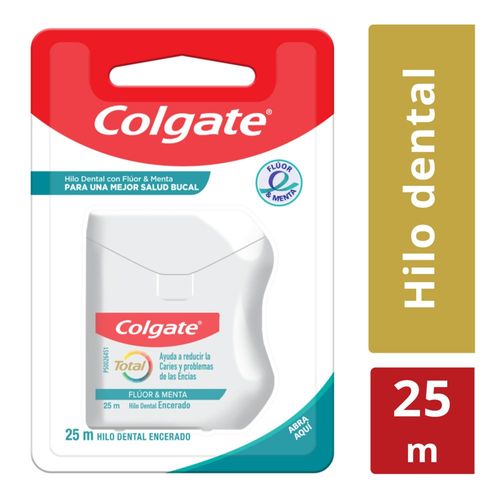 Seda dental COLGATE Total encerado flúor y menta (25  mts)