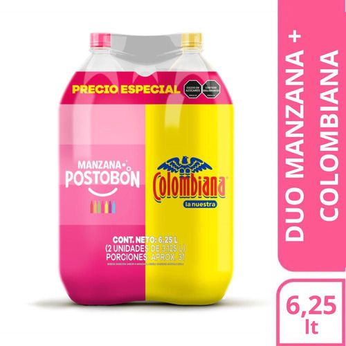 Gaseosa POSTOBON duo manzana + colombiana (6250  ml)