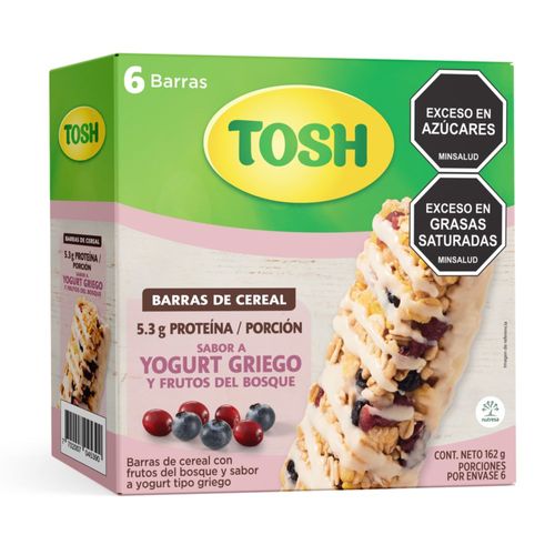Barra de cereal TOSH yogurt griego y frutos del bosque (162  gr)